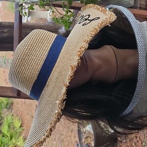 Mudpie Wide Floppy Brim Straw Hat With Sequined Sea You Later Embroidery